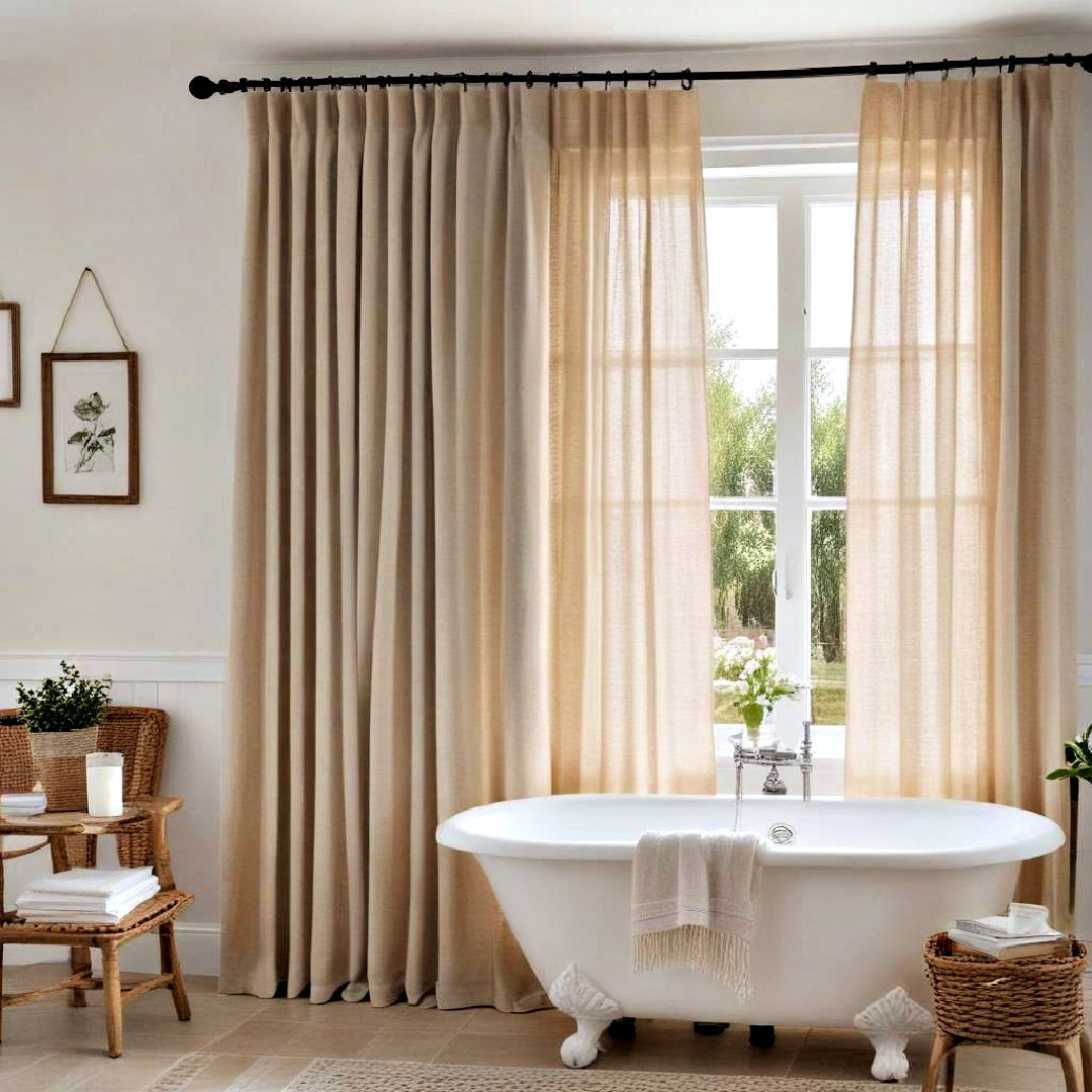 elegant soft linen curtains - 40 Farmhouse Bathroom Ideas