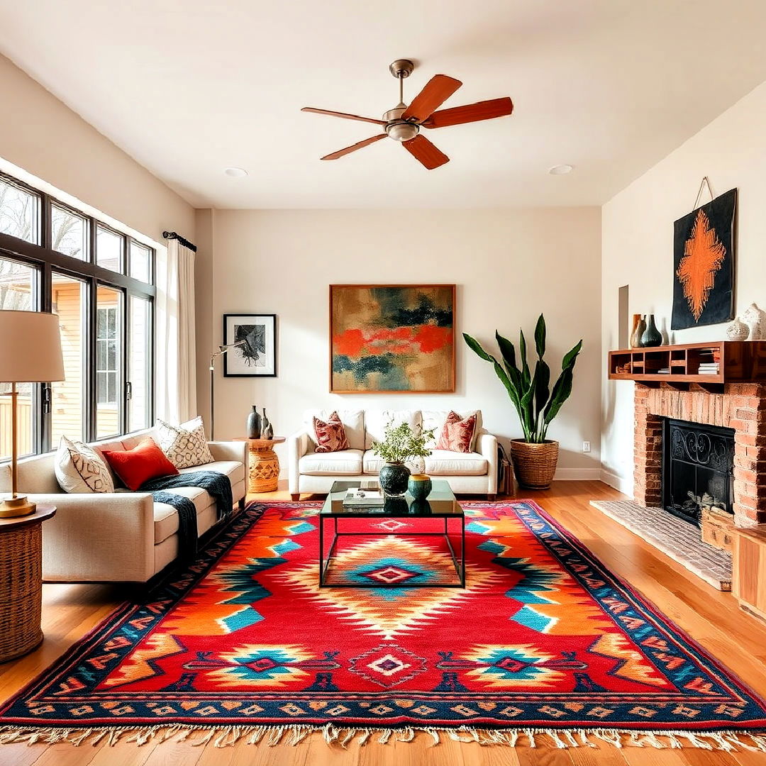 elegant southwestern inspired rug - 25 Southwestern Living Room Ideas