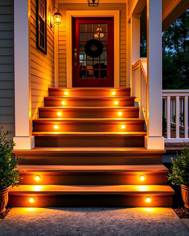 elegant step lights for safe and stylish entry - 20 Front Porch Lighting Ideas