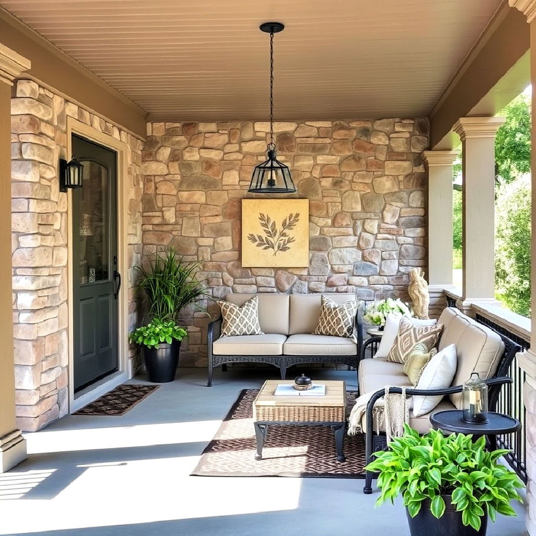 elegant stone accent wall - 35 Three Season Porch Ideas