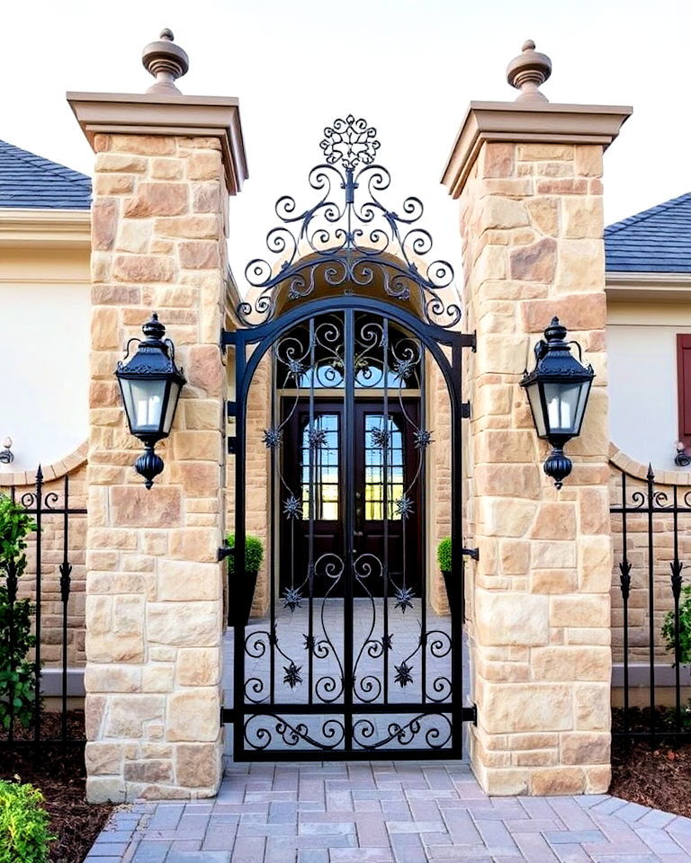 elegant stone and iron combo - 20 Front Door Gate Ideas