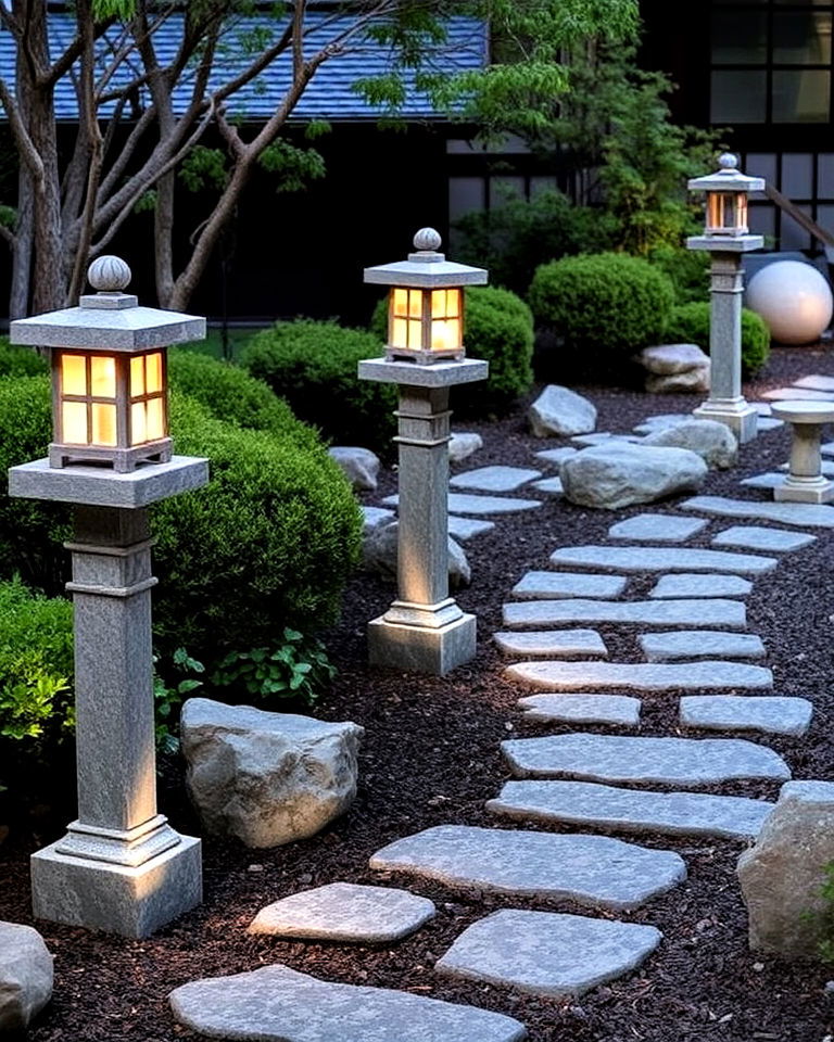 elegant stone lanterns - 40 Japanese Garden Ideas