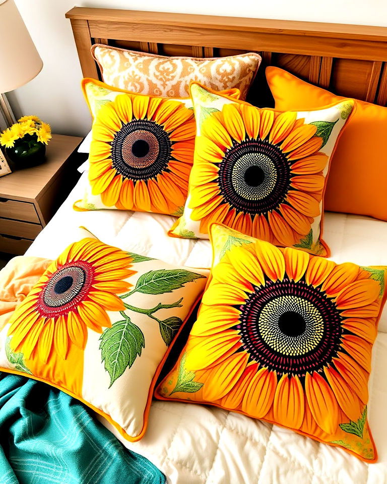elegant sunflower throw pillows - 15 Sunflower Bedroom Ideas