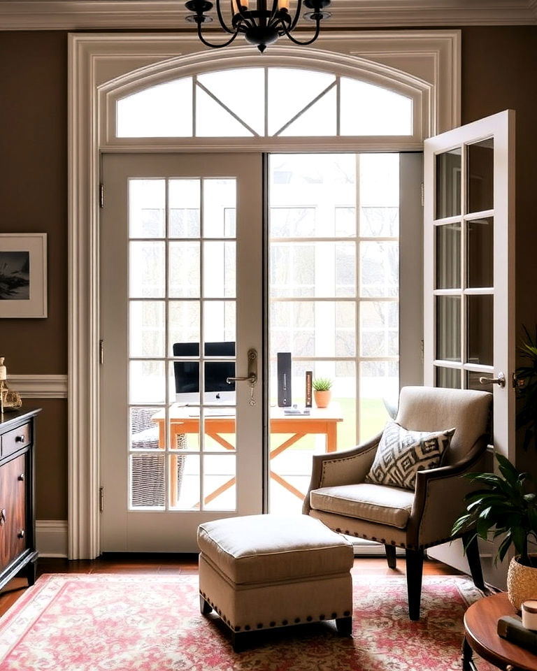 elegant sunroom office with french doors - 20 Sunroom Office Ideas