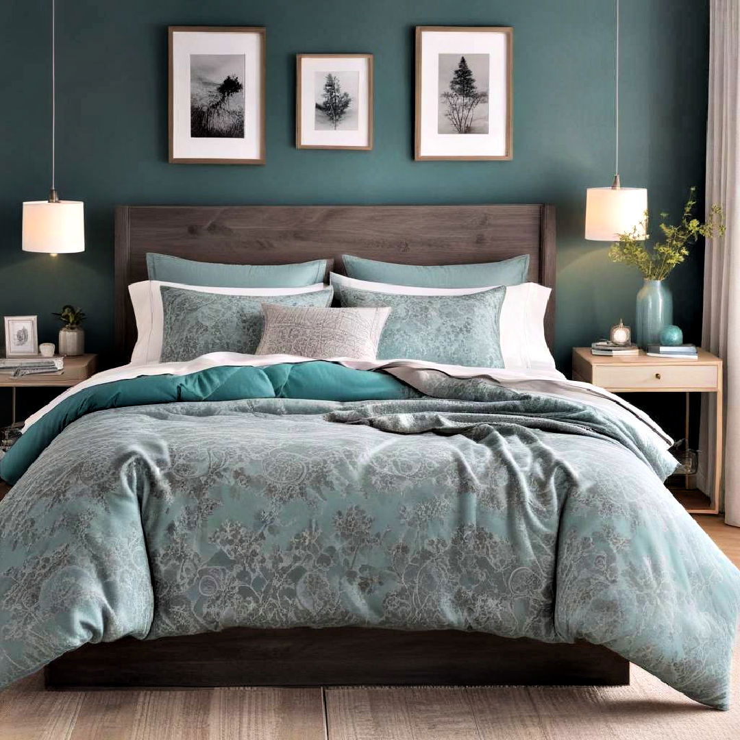 elegant teal and grey bedding set - 15 Teal and Grey Bedroom Ideas
