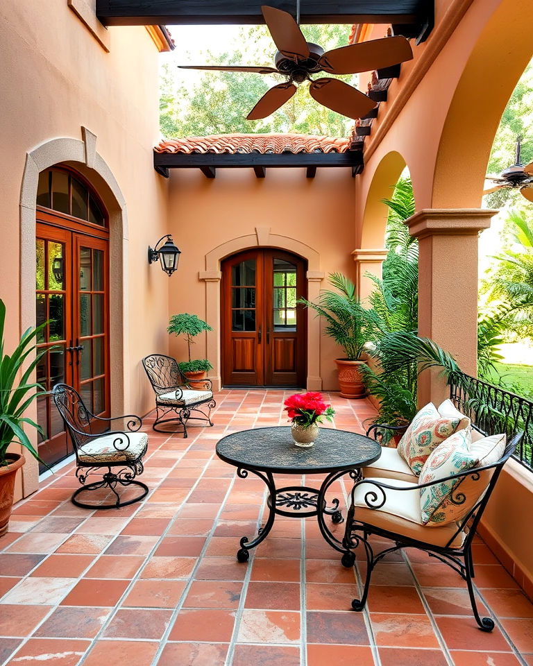 elegant terracotta tile flooring - 25 Mediterranean Patio Ideas