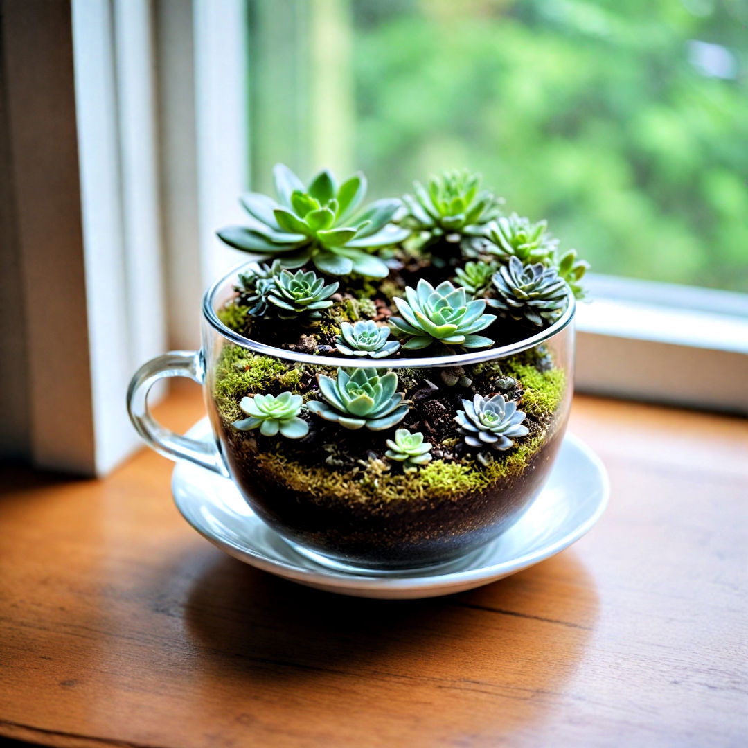 elegant terrarium in a teacup - 40 Terrarium Ideas