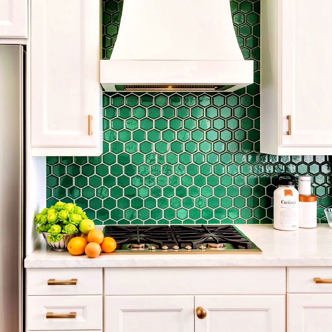 elegant textured green backsplash - 25 Emerald Green Kitchen Ideas