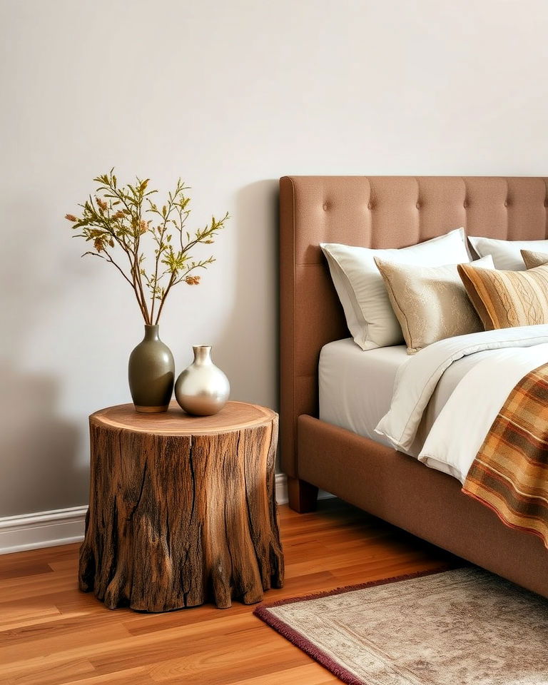 elegant tree stump side tables - 20 Forest-Themed Bedroom Ideas