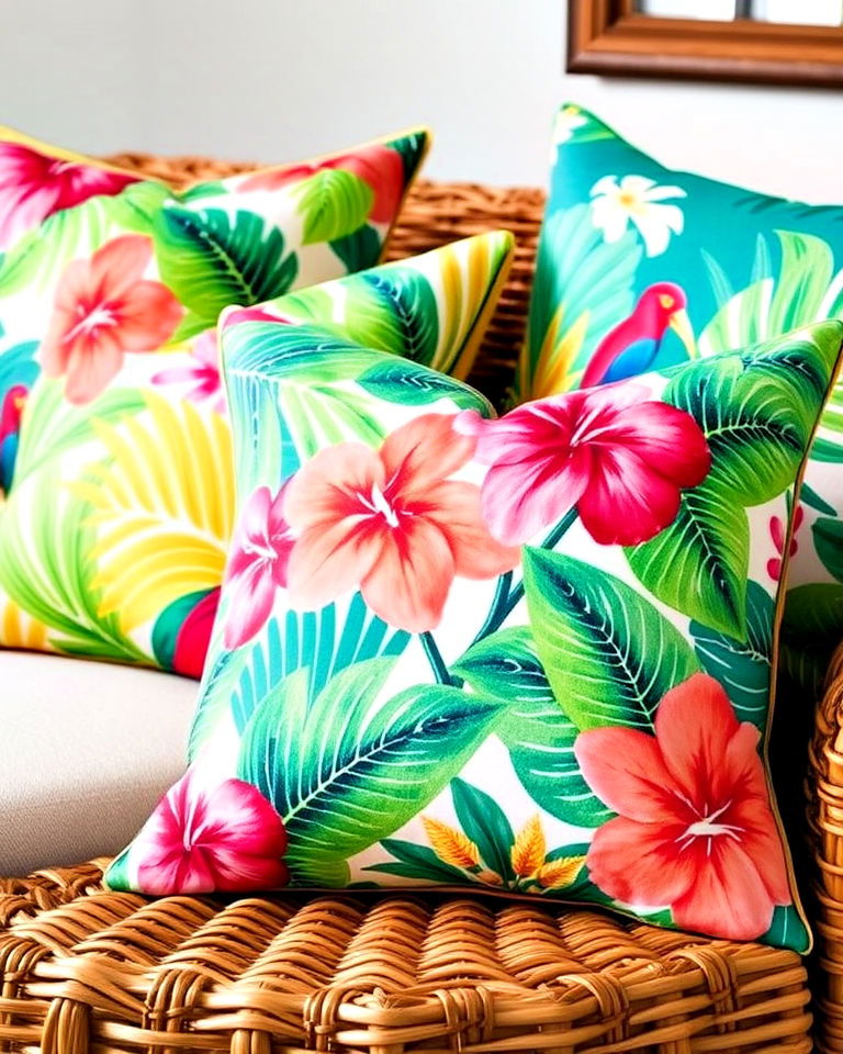 elegant tropical themed throw pillows - 25 Tropical Living Room Ideas