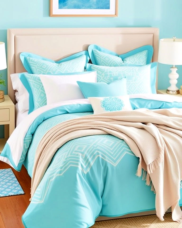 elegant turquoise bedding ensemble - 15 Turquoise Bedroom Ideas