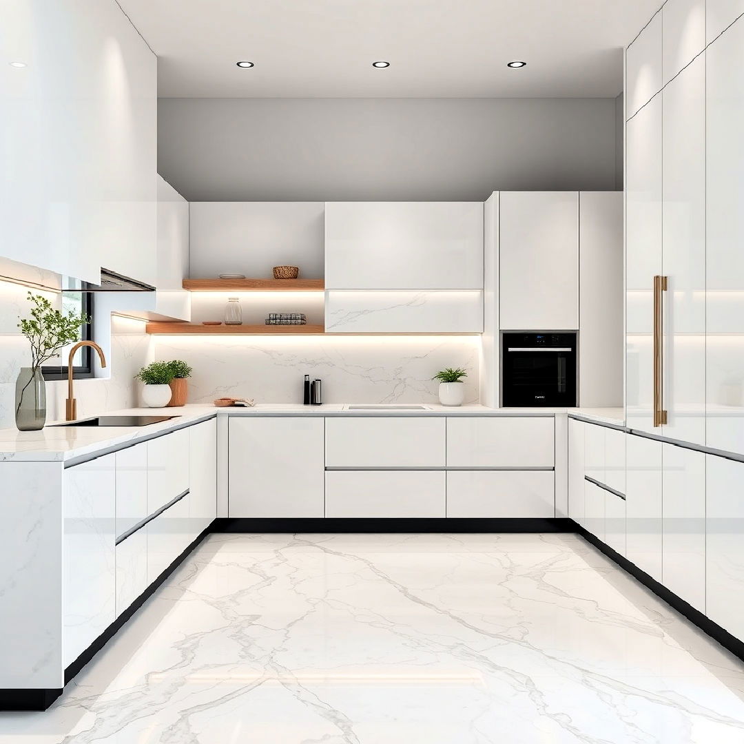 elegant vein cut marble flooring - 20 Marble Kitchen Floor Ideas