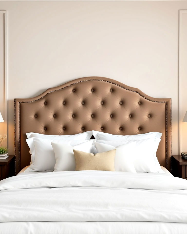 elegant velvet taupe headboard - 20 Taupe Bedroom Ideas