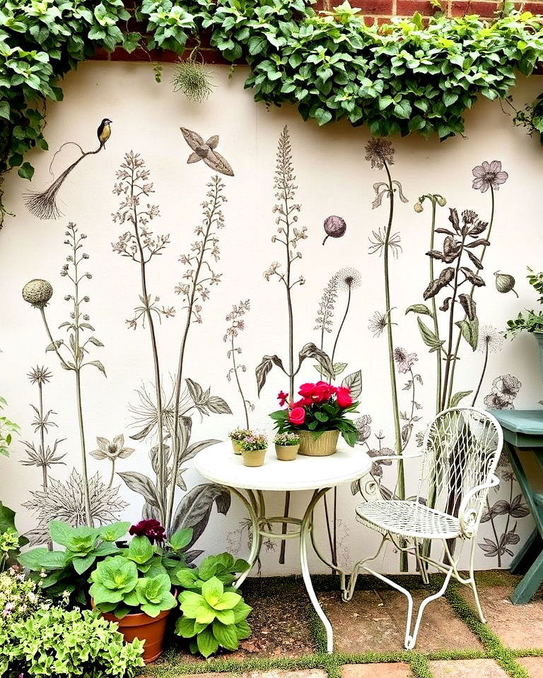 elegant vintage botanical prints - 30 Garden Mural Ideas