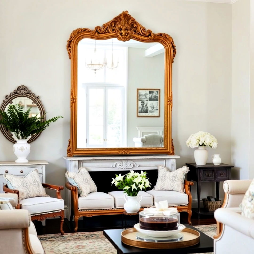 elegant vintage mirror - 25 Shabby-chic Style Living Room Ideas