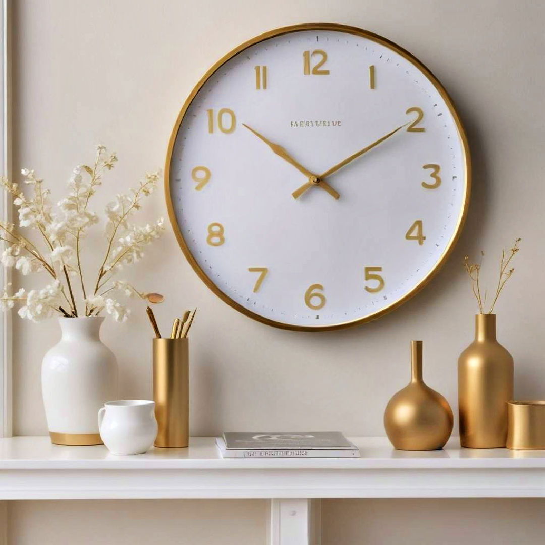 elegant white and gold clock - 25 White and Gold Living Room Ideas