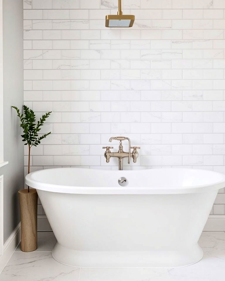 elegant white carrara marble subway tiles - 40 Bathtub Tile Ideas
