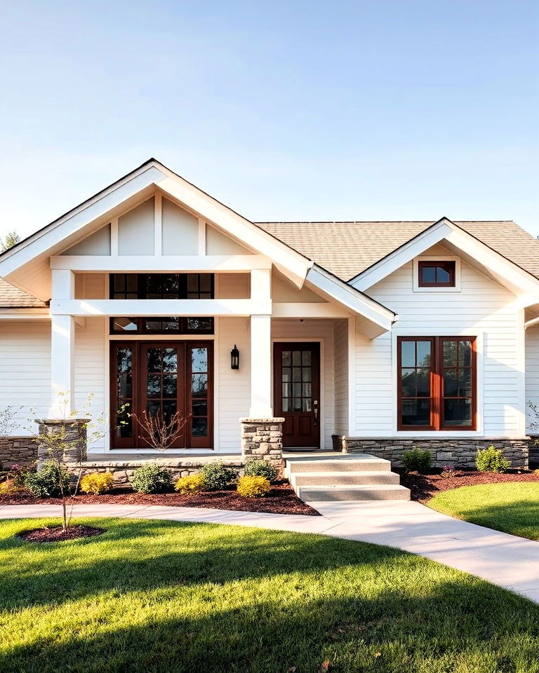 elegant white prairie style home - 20 White Siding House Designs