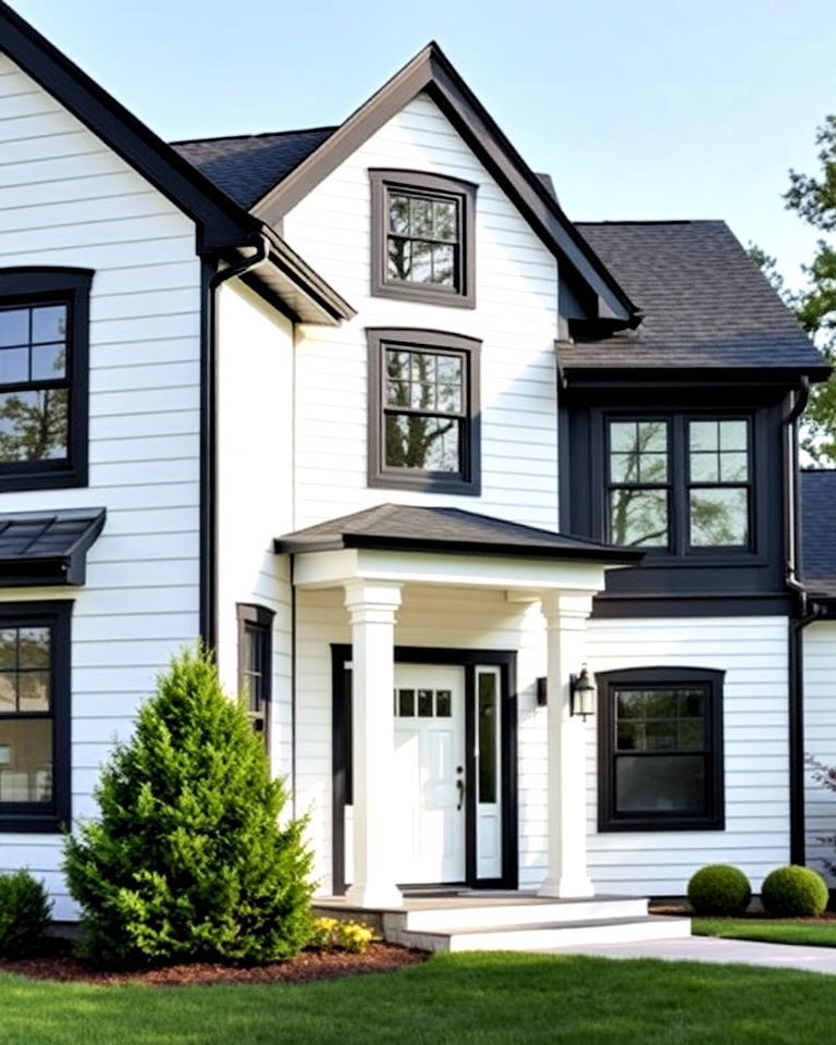 elegant white siding with bold trim - 20 White Siding House Designs