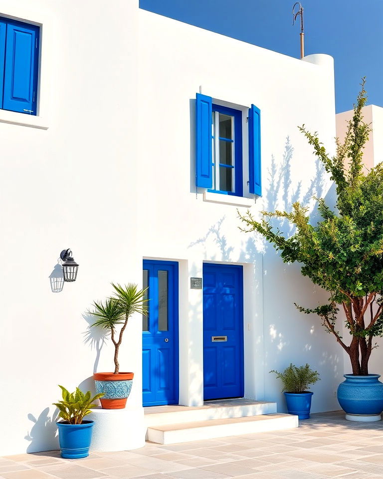 elegant whitewashed walls with blue accents - 20 Greek Style Home Ideas