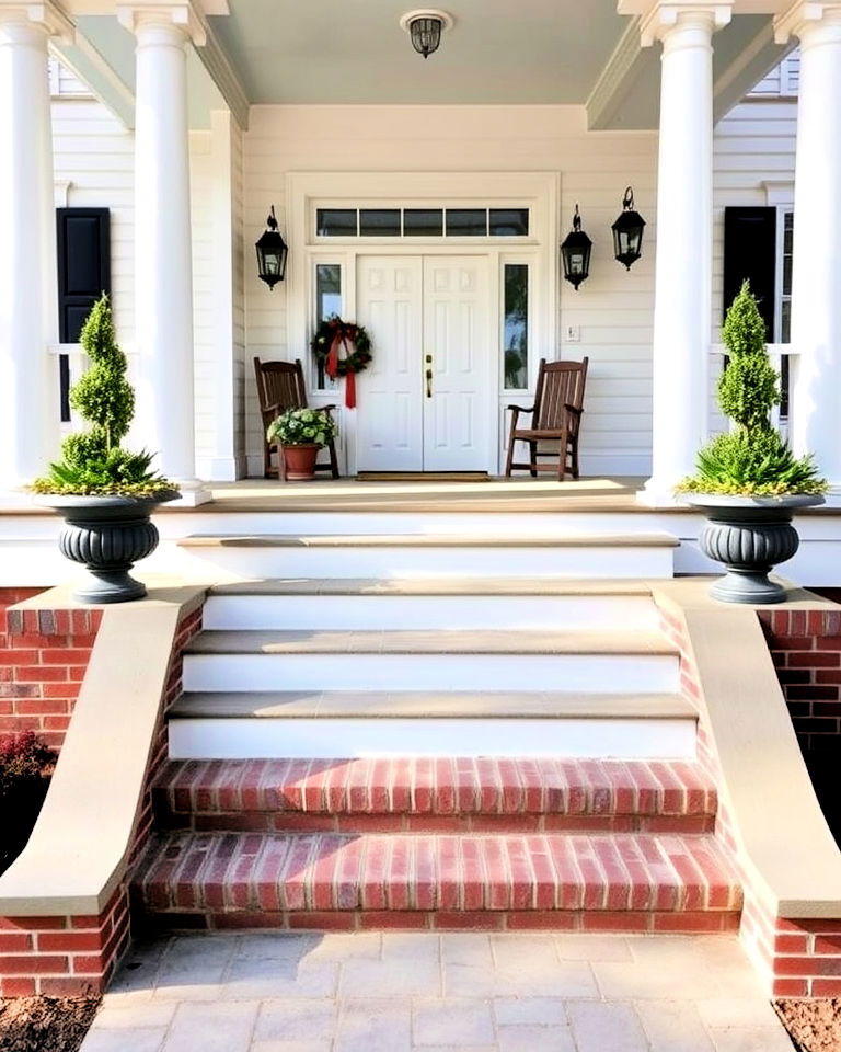 elegant wide front steps for grand entryways - 30 Colonial Front Porch Ideas