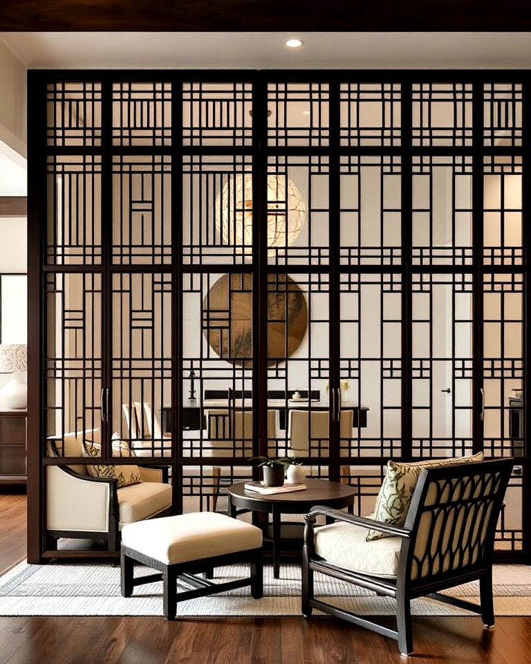 elegant wooden screen partitions - 25 Asian Living Room Ideas