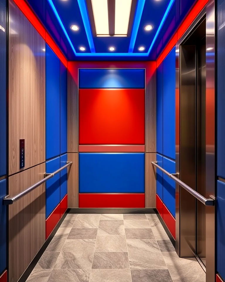 elevator with vibrant accent colors - 25 Elevator Design Ideas