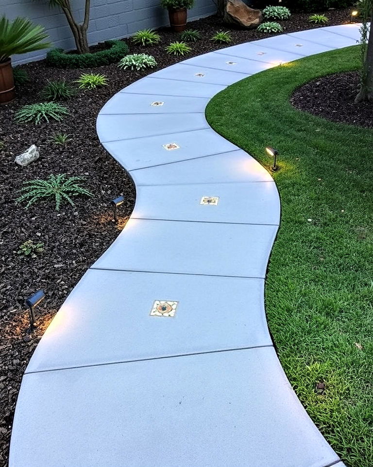 embedded tiles for curved concrete path - 25 Curved Walkway Ideas