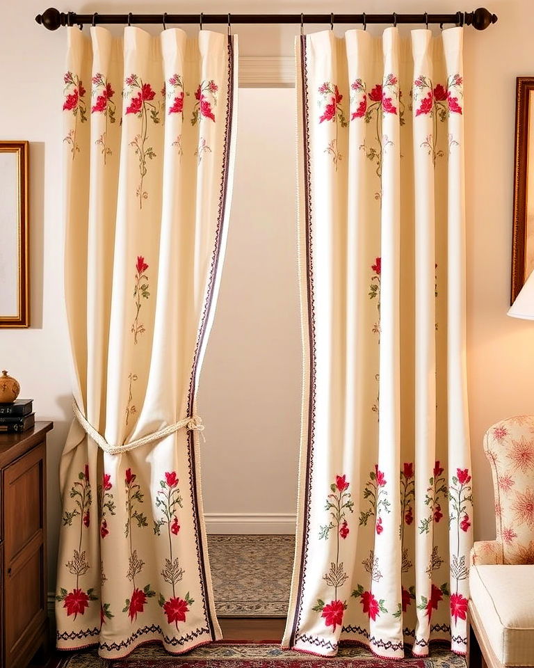 embroidered curtains to add personal touch - 30 Closet Curtain Ideas