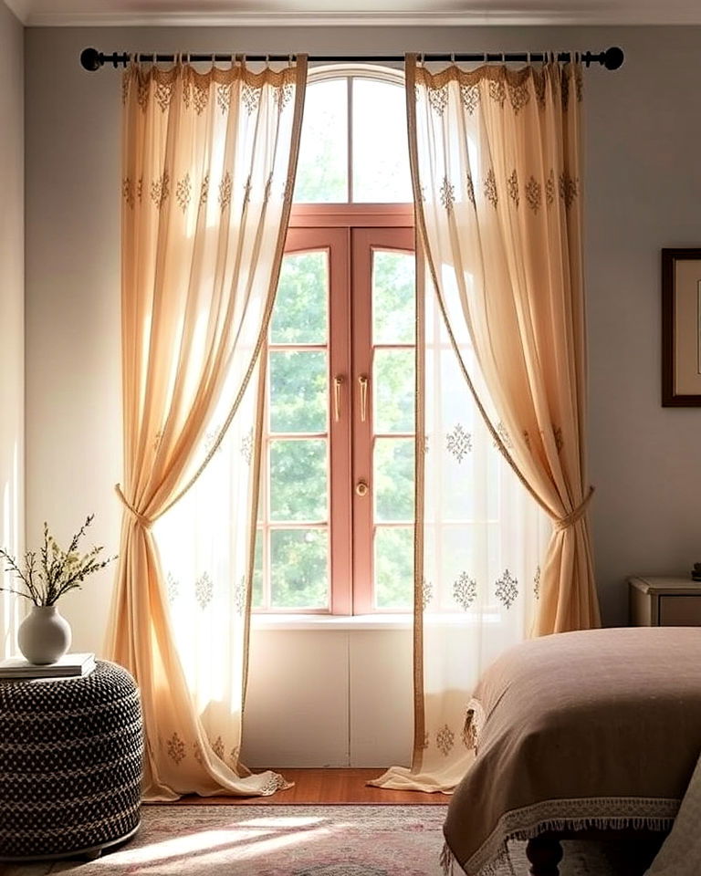 embroidered sheer curtains for bedroom - 20 Bohemian Moroccan Bedroom Ideas