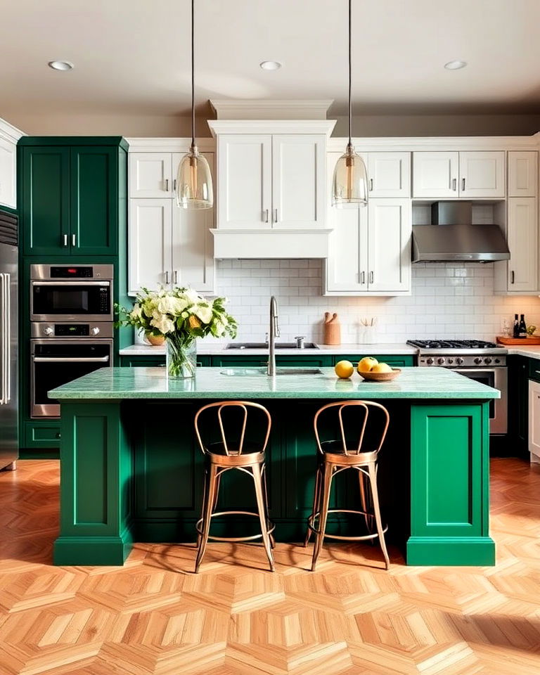 emerald green island for kitchen - 40 Dark Green Kitchen Ideas