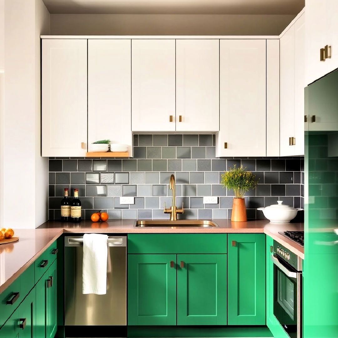 emerald green kitchen with two tone cabinets - 25 Emerald Green Kitchen Ideas
