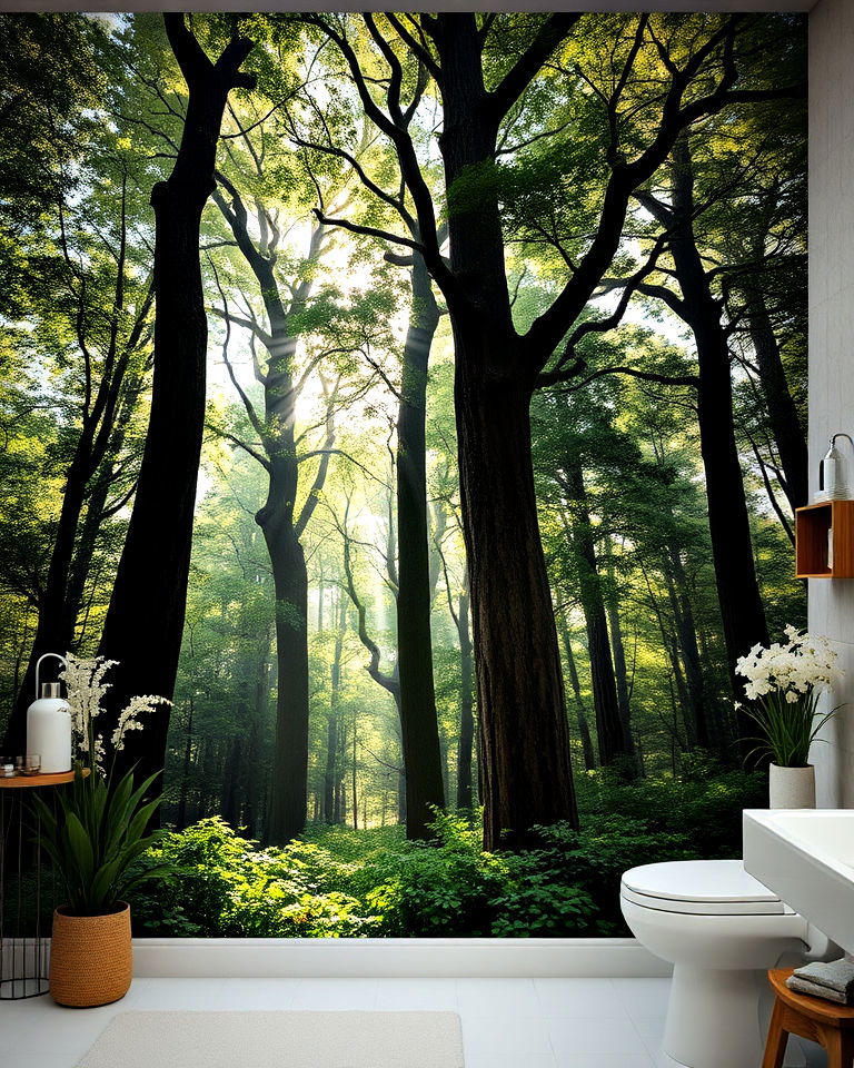 enchanted forest scene mural - 30 Bathroom Mural Ideas