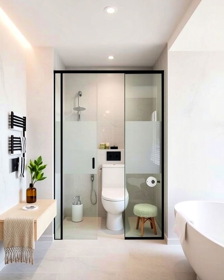 enclosed toilet layout for privacy - 30 Open Concept Bathroom Ideas