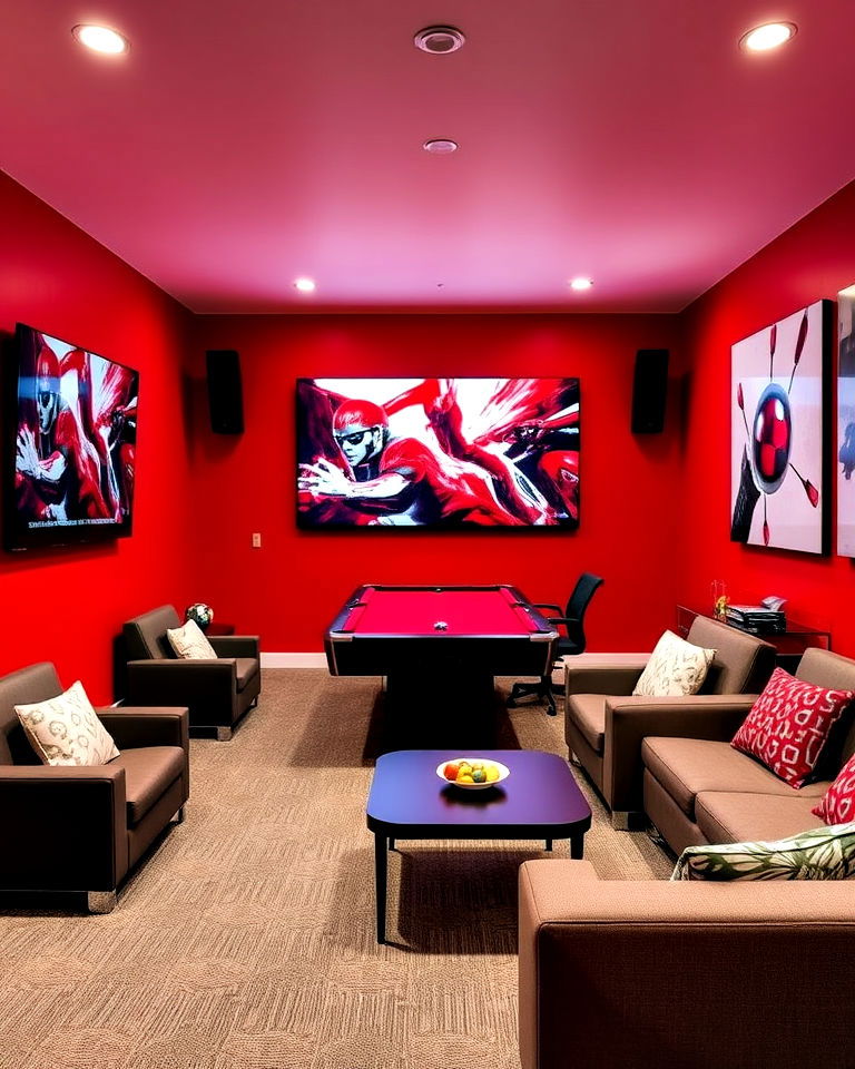 energetic vibe bright red paint - 20 Game Room Paint Ideas