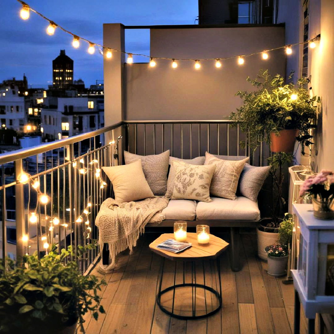 energy efficient cozy lighting - 30 Small Balcony Ideas