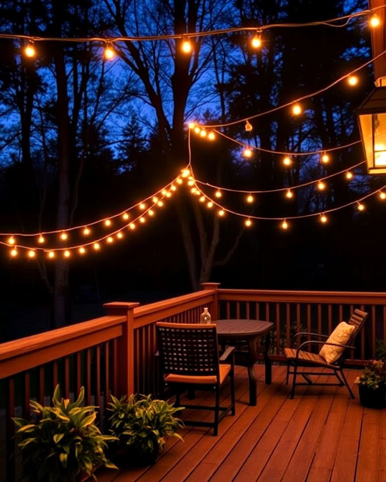energy efficient deck with string lights - 30 Patio Deck Ideas