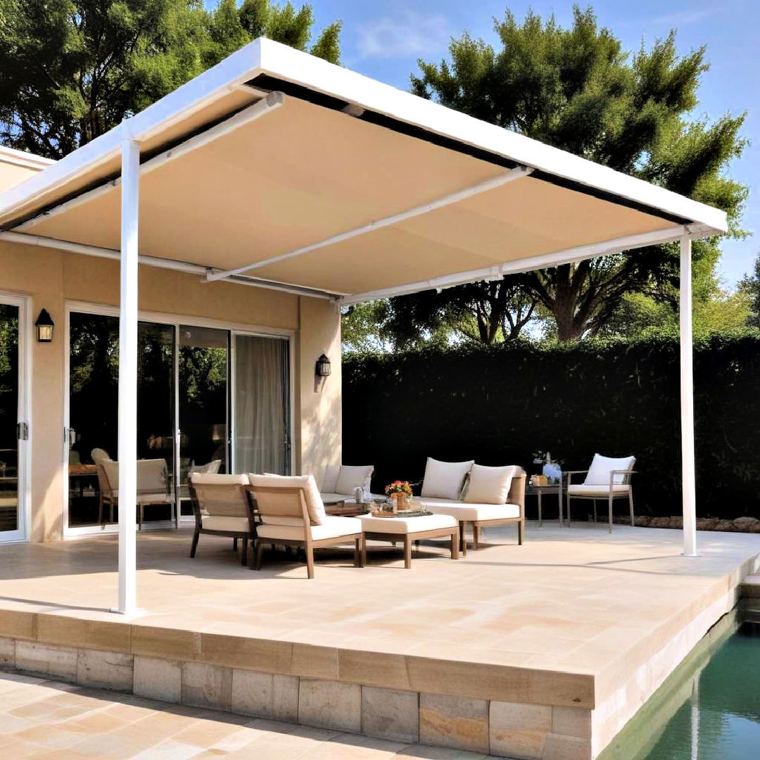 enjoy shade with a retractable awning gazebo - 15 Pool Gazebo Ideas