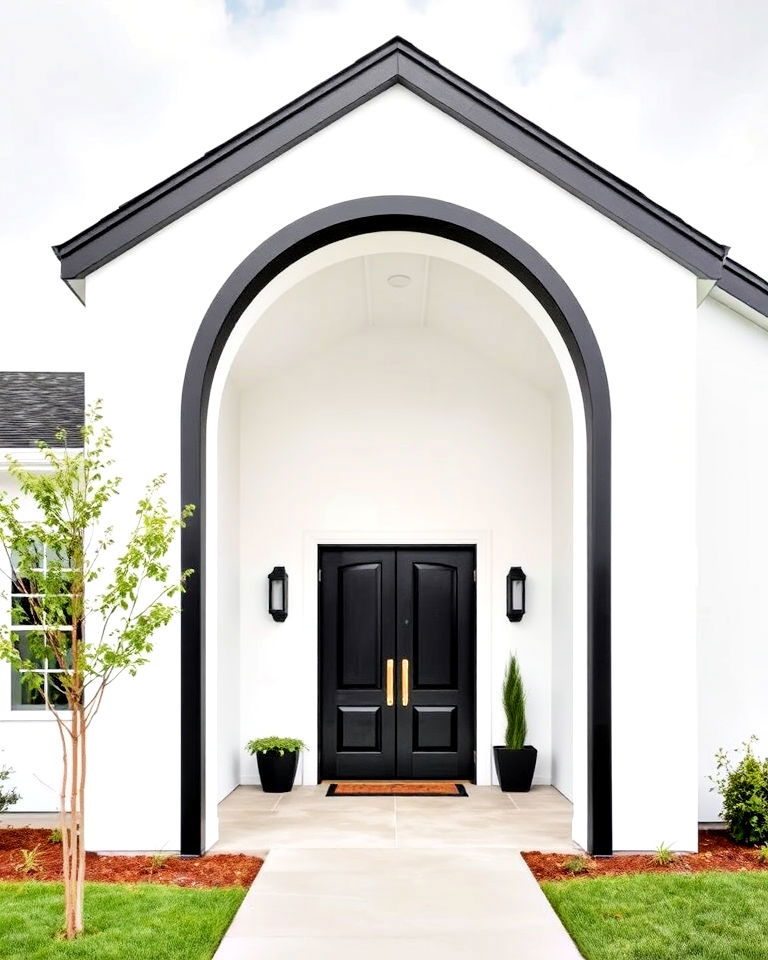 entryway arch framed in black trim - 30 Single Story White House Black Trim