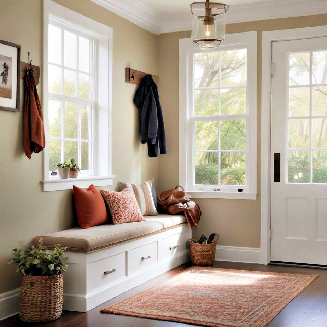 entryway window seat for welcoming touch - 40 Window Seat Ideas