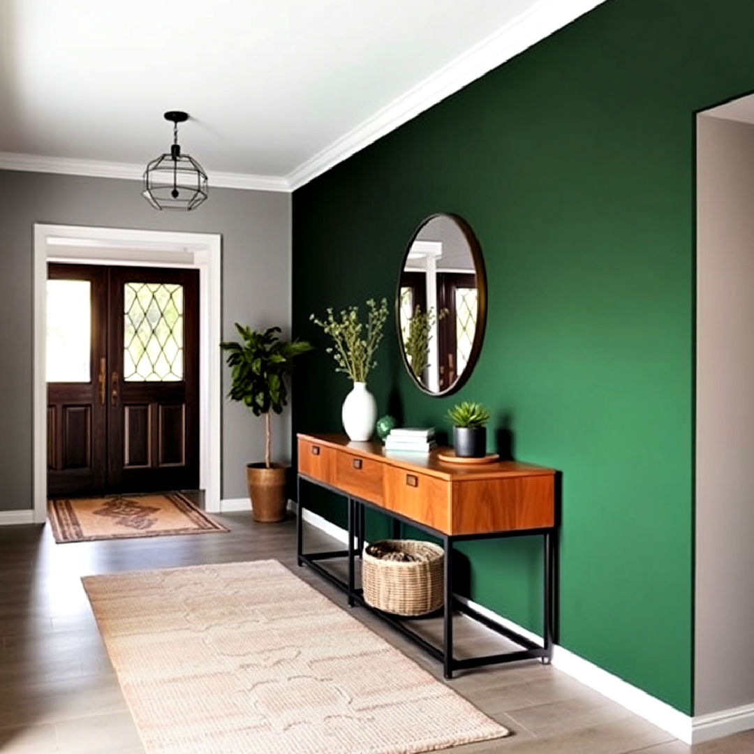 entryway with dark green accent wall - 40 Dark Green Accent Wall Ideas
