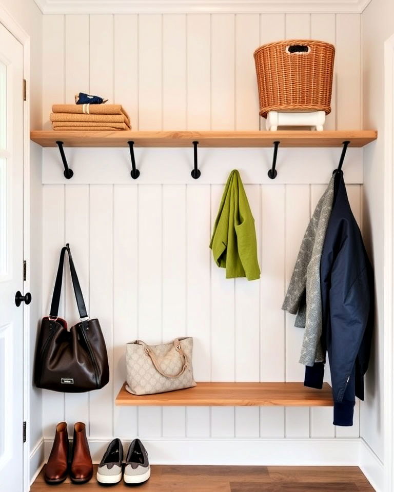 entryway with vertical half wall shiplap - 25 Shiplap Wall Entryway Ideas