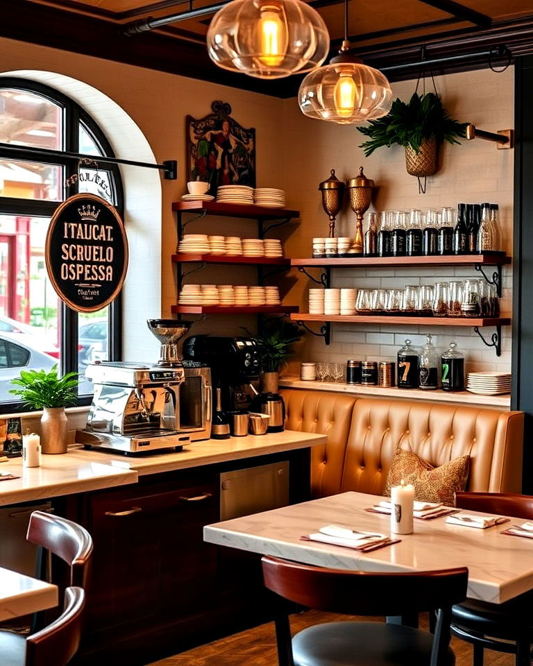 espresso bar with traditional italian decor - 20 Italian Restaurant Decor Ideas