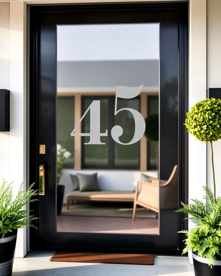 etched glass numbers for elegant look - 40 House Number Ideas
