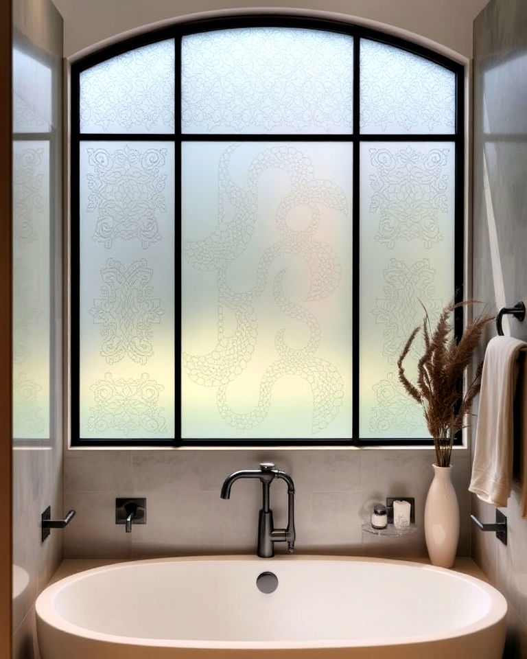 etched glass panel for shower window - 30 Shower Window Ideas