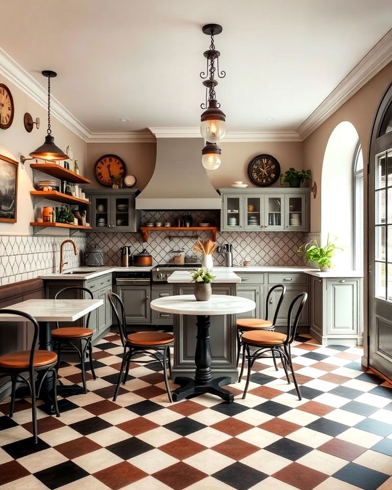 european bistro and checkered floor kitchen - 25 Kitchens With Checkered Floors
