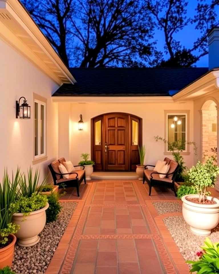 european inspired courtyard style entry - 40 Curb Appeal Inspiration for Ranch Homes