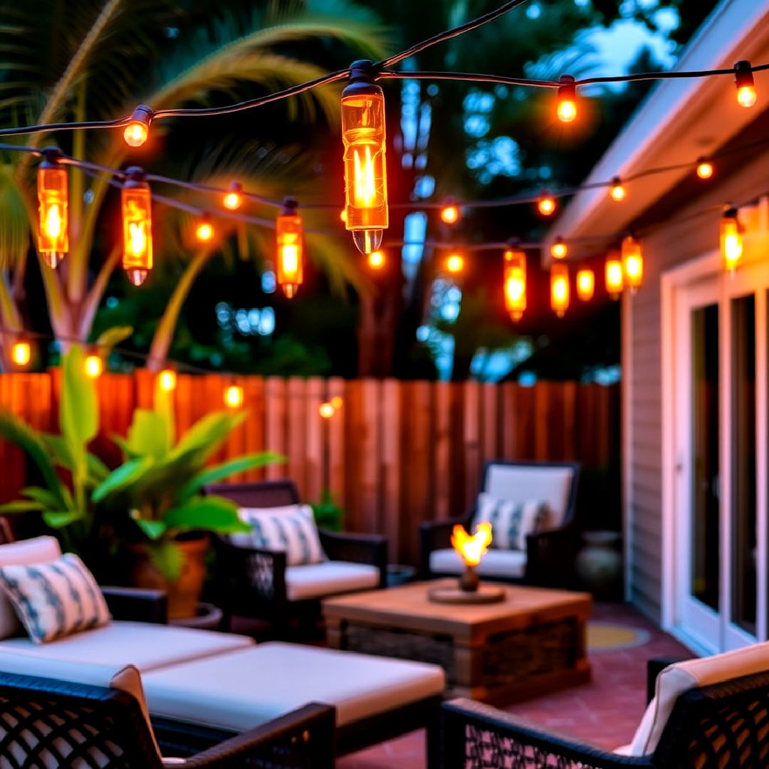 exotic tiki torch string lights - 40 Patio String Light Ideas
