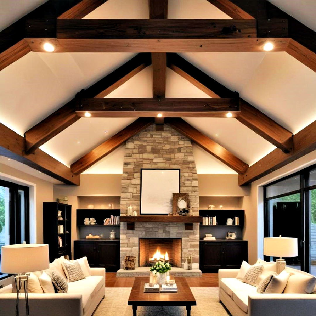 exposed beams with built in lighting - 25 Exposed Beam Living Room Ideas