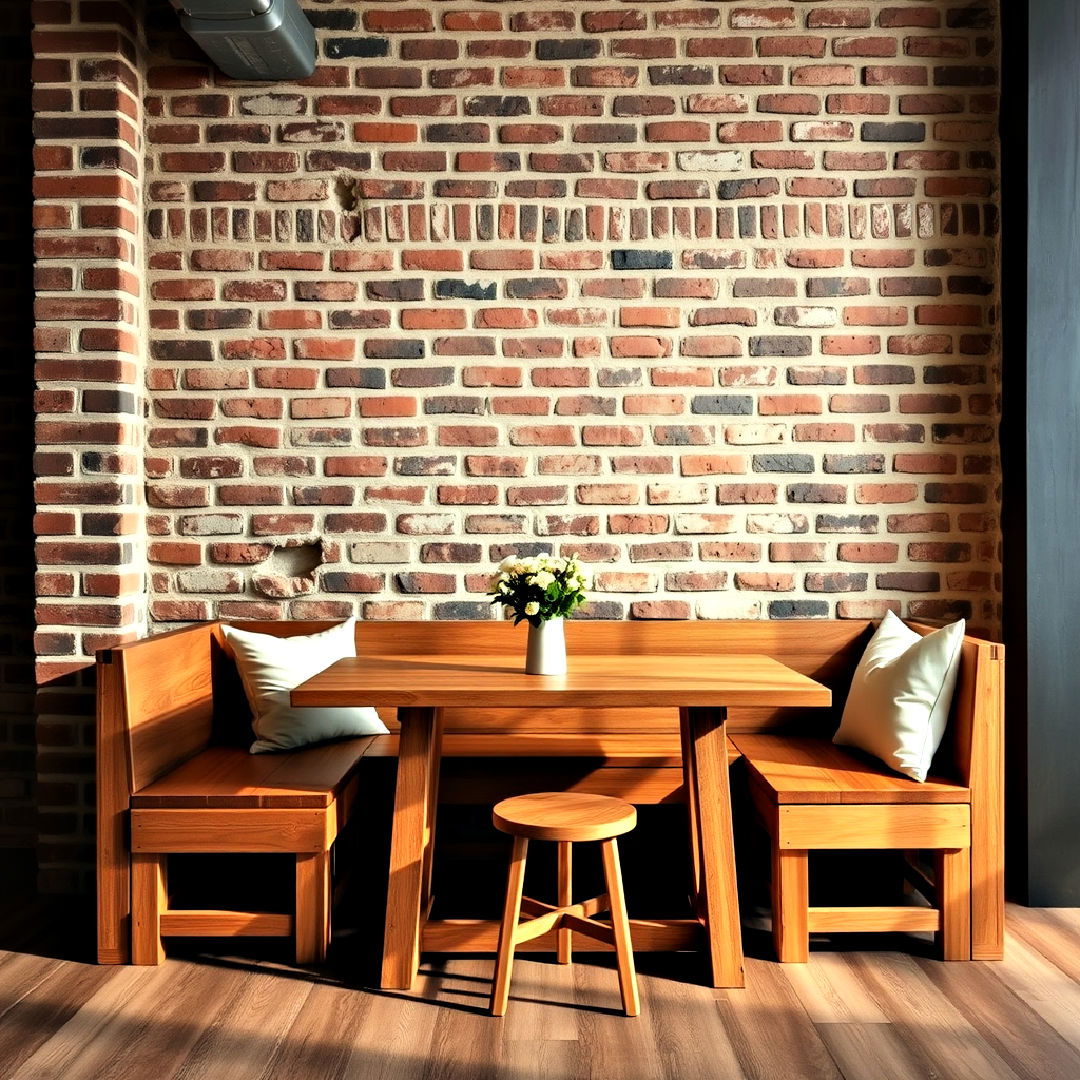 exposed brick backdrop design - 40 Banquette Seating Ideas